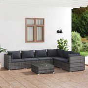 vidaXL 7-delige Loungeset met kussens poly rattan grijs