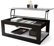LUSSO Wit Mat/Zwart Mat - MODERNE SALONTAFEL MET VERHOOGD BLAD + OPBERGRUIMTE + SCHAP (OP WIELEN!)