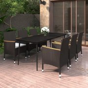 vidaXL 7-delige Tuinset met kussens poly rattan en glas