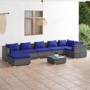 vidaXL 8-delige Loungeset met kussens poly rattan grijs