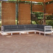 vidaXL 7-delige Loungeset met kussens massief grenenhout wit