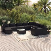 vidaXL 11-delige Loungeset met kussens poly rattan zwart