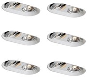 Set van 6 Afgeronde inbouwspot wit GU10 70mm 2-lichts - Hubs GU10 Binnenverlichting Lamp