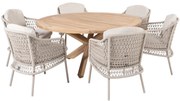 Puccini Prado dining tuinset 160 cm rond 7 delig teak 4 Seasons Outdoor