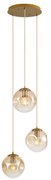 Art Deco hanglamp messing met amber glas 3-lichts - Douglass Art Deco E27 bol / globe / rond Binnenverlichting Lamp