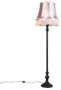 Vloerlamp zwart met Granny kap roze - Classico