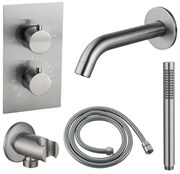 Fortifura Calvi Badkraan set - uitloop - 22cm inkortbaar - metalen slang - staafhanddouche - inbouwdeel - wandhouder - geborsteld RVS PVD SW542645/SW706208/SW1159493/SW1122512/SW496812