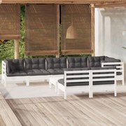 vidaXL 9-delige Loungeset met kussens massief grenenhout wit