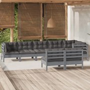 vidaXL 8-delige Loungeset met kussens massief grenenhout grijs