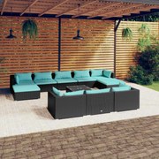 vidaXL 11-delige Loungeset met kussens poly rattan zwart