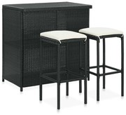 vidaXL 3-delige Barset poly rattan zwart