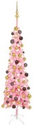 vidaXL Kerstboom met LED's en kerstballen smal 120 cm roze