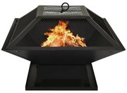 vidaXL Vuurplaats en barbecue 2-in-1 met pook 46,5x46,5x37 cm staal