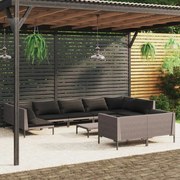 vidaXL 10-delige Loungeset met kussens poly rattan donkergrijs