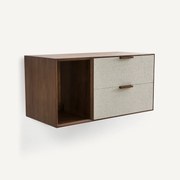 Kast met 1 nis en 2 lades, notenhoutfineer en stof, Aldon