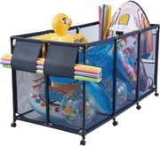 VEVOR Zwembadopbergbak 1755x815x890 mm, organizer met zijvakken, metalen frame, gaasmand, opbergdoos, opbergmand, opbergwagen voor zwembadspeelgoed