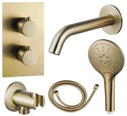 Fortifura Calvi Badkraan set - uitloop - 22cm inkortbaar - metalen slang - ronde handdouche - inbouwdeel - wandhouder - geborsteld messing SW720569/SW706206/SW721169/SW1122513/SW799449