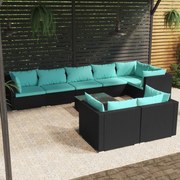 vidaXL 9-delige Loungeset met kussens poly rattan zwart