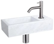 Differnz Helios fonteinset - 37.5x18.5x9.5cm - Rechthoek - 1 kraangat - Gebogen matte chromen kraan - Mineraalsteen Marmer SW543205/SW547610/SW679905/SW696217