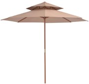 vidaXL Parasol dubbeldekker met houten paal 270 cm taupe