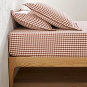 Hoeslaken katoen seersucker 30 cm Cottage caramel