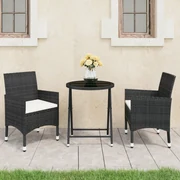 vidaXL 3-delige Bistroset poly rattan en gehard glas zwart