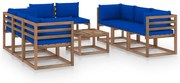 vidaXL 9-delige Loungeset met blauwe kussens