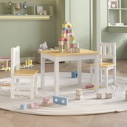 vidaXL 3-delige Kindertafel- en stoelenset MDF wit en beige