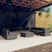 vidaXL 11-delige Loungeset met kussens poly rattan grijs