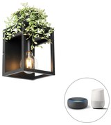 Smart wandlamp met dimmer zwart met rek incl. Wifi G95 - Cage Rack Industriele / Industrie / Industrial E27 vierkant Binnenverlichting Lamp