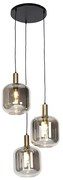 Design hanglamp zwart met goud en smoke glas 3-lichts - Zuzanna Design E27 rond Binnenverlichting Lamp