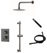 Saniclear Iron Pro inbouw regendouche met wandarm, 20cm hoofddouche en glijstang verouderd ijzer - gunmetal