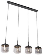 Design hanglamp zwart met goud en smoke glas 4-lichts - Kyan