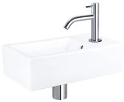 Differnz Force fonteinset - 40x22x11.5cm - Rechthoek - 1 kraangat - Gebogen chromen kraan - Keramiek Wit SW477198/SW494076/SW696219/SW724040