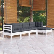 vidaXL 5-delige Loungeset met kussens grenenhout wit