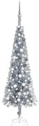 vidaXL Kerstboom met LED's en kerstballen smal 180 cm zilverkleurig