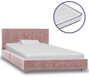 vidaXL Bed met traagschuim matras fluweel roze 90x200 cm