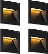 Set van 4 moderne inbouw wandlampen zwart incl. LED - Gem 2