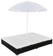 vidaXL Loungebed met parasol poly rattan zwart