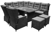 AVH-Collectie Ibiza premium hoek dining loungeset 9 delig antraciet