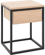 Goossens Nachtkastje Lord, Metaal ral 9005 zwart, met lade en bovenblad massief eik, 40 x 35 x 57 cm hoog