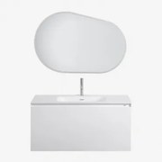 Macrae Zwevend Houten Badkamermeubelset Met Geïntegreerde Wastafel Wit & Ovaal Led En Anticondens 100x80 Cm Riben & Geborsteld Grijs - Sklum