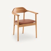 Eiken, fineer en leren tafelstoel Arié