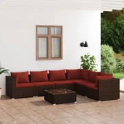 vidaXL 7-delige Loungeset met kussens poly rattan bruin