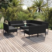 vidaXL 12-delige Loungeset met kussens poly rattan zwart