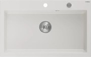 Mexen Elix granieten gootsteen 1-komor 800 x 500 mm, wit, sifon chroom - 6527801005-20
