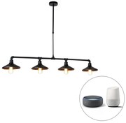 Eettafel / Eetkamer Smart hanglamp met dimmer zwart 4-lichts incl. Wifi ST64 - Laser Landelijk, Klassiek / Antiek, Landelijk / Rustiek, Industriele / Industrie / Industrial E27 rond Binnenverlichting Lamp