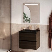 Fontana Rovigo badmeubel 60cm kasteel bruin met zwarte wastafel met kraangat en spiegel met verlichting
