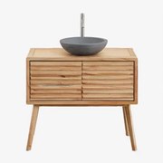 Deleyna Houten Badkamermeubelset Natuurlijk Hout & Rond Grijs Cement Ø40 Cm Tarsis & Spiegelloze & Geborsteld Grijs ↑30 Cm - Sklum