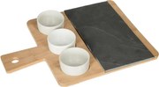 Secret de Gourmet 4-delige aperitiefset van leisteen en bamboe - 36 x 26 x H5 cm - Inclusief 3 schaaltjes en serveerplank